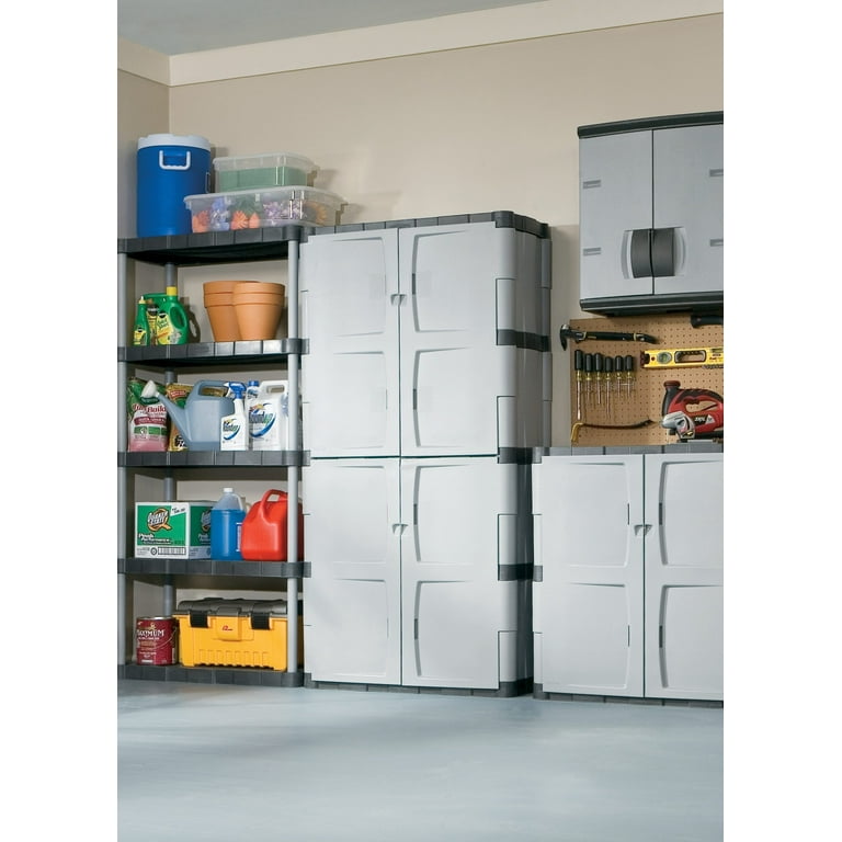 Rubbermaid Double Door Storage Cabinet Gray Black