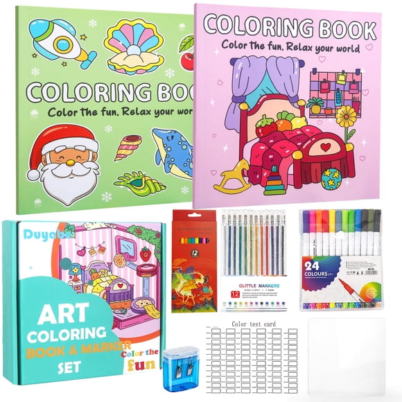 Set de libros para colorear Duyabe con marcadores, regalo para relajación y alivio del estrés