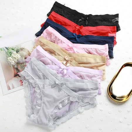 

Jiaroswwei 2Pcs Women Sexy Solid Color Lace Trim Bow Decor Low Waist Ultrathin Elastic Briefs