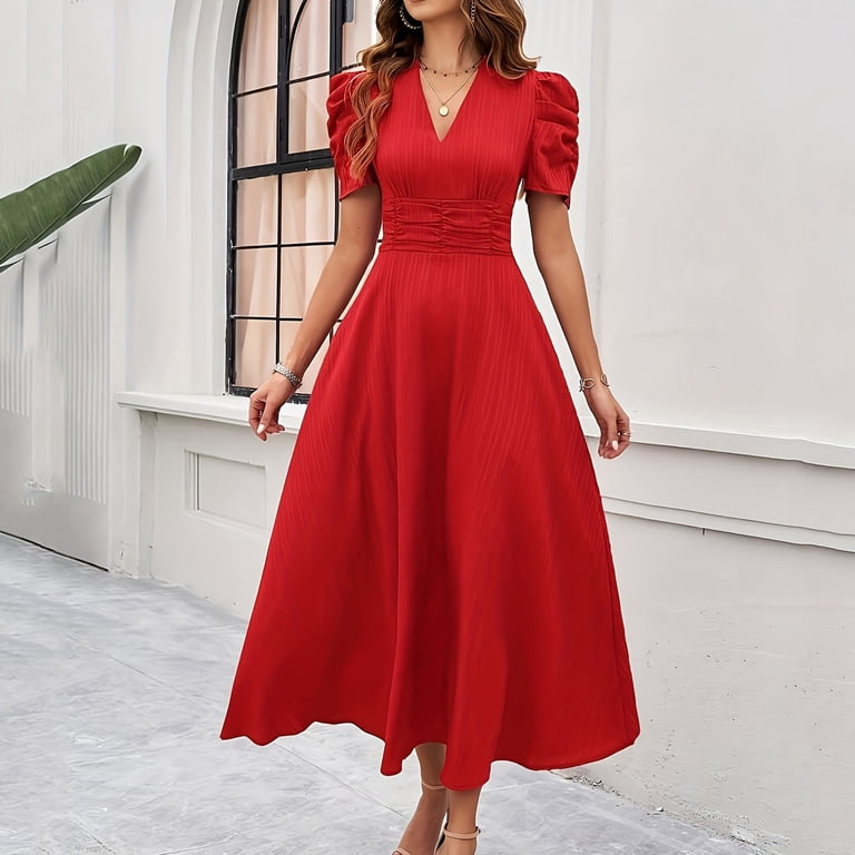 Noric Maxi Dresses for Women A-Line Puff Short Sleeve for Casual Beach Party Semi-Formal for Wedding Guest with Back Zipper Flowy Dresses, Women's, Noric Maxi Dresses for Women A-Line Puff Short Sleeve for Casual Beach Party Semi-Formal for Wedding Guest with Back Zipper Flowy Dresses, Women's,