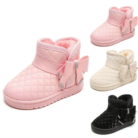 Casual Ankle Boots for Girls Solid Color Slip-On Boots With Flat Sole Fleece Lined Faux Fur Comfortable Shoes Winter Fashion Footwear Foe Little And Big Girls