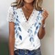 thumbnail image 5 of Tops de Manga Corta Cuello en V para las Mujeres Plegar Impreso Botón Abajo Blusa de Verano Casual, Tops de Verano de las Mujeres Cuello en V con Mangas Cortas, 5 of 5
