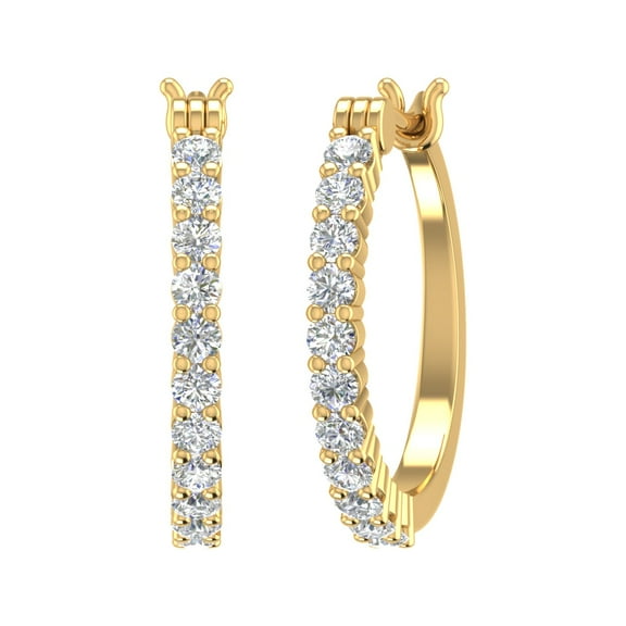 1/2 Carat Prong Set Round Diamond Hoop Earrings in 14K Yellow Gold