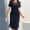 🔥 Dark Blue, variant on Sentmoon Dress for Wedding Guest Guest Short Sleeve Crew Neck Mini Dress Solid Color Ruffle Stretchy Regular Fit Hawaiian Dresses for Women Beach Essentials for Party and Festival L