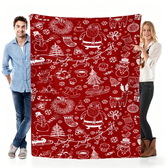 Christmas Fleece Throw Blanket, Red Holiday Pattern Cozy Blanket for Sofa Bed Couch, Winter Gift for Family, Soft Lightweight Decorative Blanket for Daily Use 30x40in(size: very small)