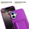 thumbnail image 3 of Dteck Hidden Wallet Cash Slot Case for iPhone 16, Heavy Duty Hard PC + Soft TPU Bumper Protective Rugged Cover with Built-in Mirror, Shockproof Dual Credit Card Holder Slim Case, Darkpurple, 3 of 6