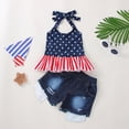 thumbnail image 5 of kaprioy Toddler Girl Clothes Toddler Baby Girl Summer Outfit 9 12 18 24 Months 2T 3T 4T Sleeveless Independence Day 4 Of July Star Prints Vest Tops Denim Shorts Outfits, 5 of 7