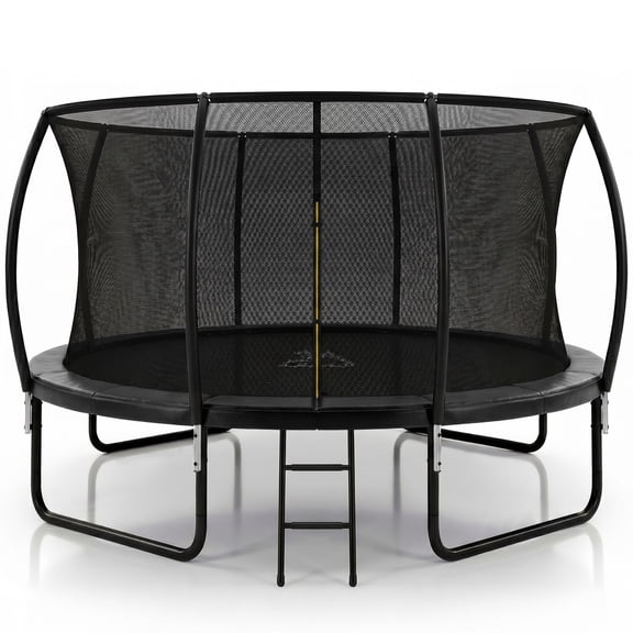 OVERMONT 14FT Trampoline with Safety Enclosure Net and Ladder, 400 lbs Weight Capacity Outdoor Backyard Trampoline, Black
