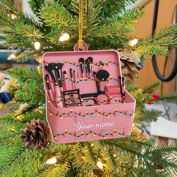 Personalized Makeup Box Ornament , Custom Name Acrylic Beauty Kit Gift with Lights , Christmas Tree Decor for Makeup Lovers