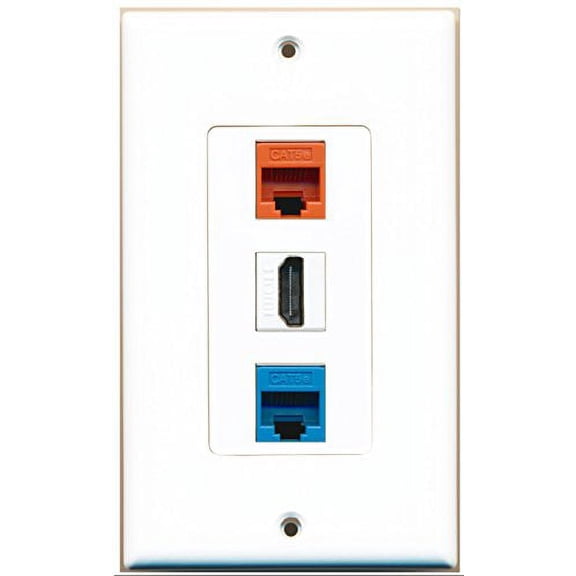 RiteAV - 1 Port HDMI 1 Cat5e Ethernet Blue 1 Cat5e Ethernet Orange Wall Plate Decorative