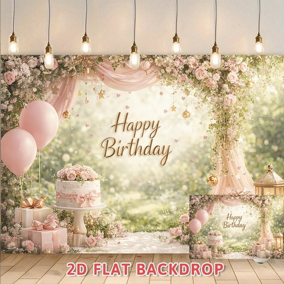 Floral Pink Happy Birthday Backdrop,Adult Birthday Party Decor Banner,Indoor Outdoor Photography Background for Birthday Celebration,Photo Booth Prop