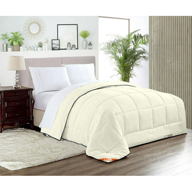 Twin XL Comforter Solid Ivory 300 GSM Plush Siliconized Microfiber Fill Duvet Insert With 1000 Thread Count Egyptian Cotton Shell Fluffy Soft with Premium Piping & Matching Pillowcases