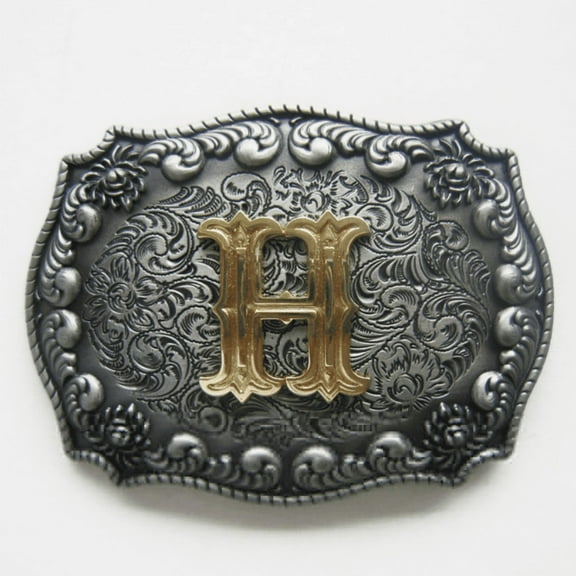 Western Men‘s Zinc alloy Leather Belt Buckle Cowboy Letter H shape Pattern
