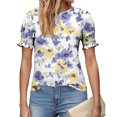 thumbnail image 6 of JTZGDY Blouses for Women Dressy Casual Summer Boho Floral/Polka Dot/Tie Dye/Plaid Printed Short Sleeve Womens Crewneck Graphic Tshirt Tops with Smocked Cuffs E-Light Blue#01 L, 6 of 7