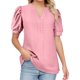 thumbnail image 1 of Camiseta ajustada de mujer a la última: cuello en V, mangas abullonadas, nailon y spandex, informal de verano para ir al trabajo., 1 of 5