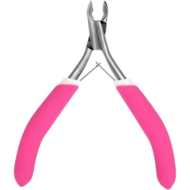 Pinza para cutículas de uñas, tijera para piel muerta de acero inoxidable, herramienta de manicura para salón de uñas en casa (rojo rosa)