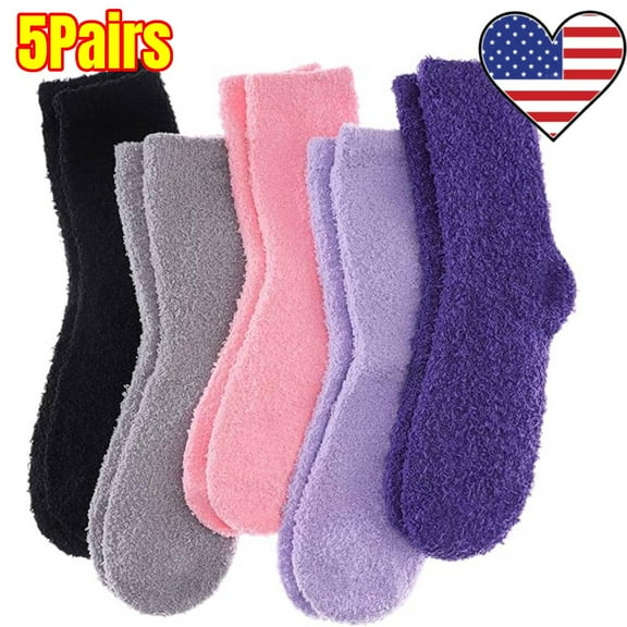 5 Pairs Womens Fuzzy Socks Cozy Fluffy Winter Warm Slipper Socks Microfiber Soft Home Sleeping Socks