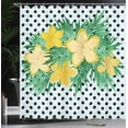 thumbnail image 4 of Ambesonne Hibiscus Shower Curtain, Exotic Flower Polka Dots, 69"Wx75"L, Pale Blue Yellow Green, 4 of 5