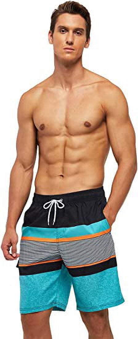 Tyhengta Men's Beach Pants Quick Drying Swimming Trunks Mesh Lining Green stripe 36