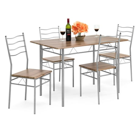 Best Choice Products 5-Piece 4-foot Modern Wooden Kitchen Table Dining Set w/ Metal Legs, 4 Chairs,