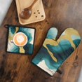 thumbnail image 5 of Teal Gold Marble Kitchen Oven Mitt and Pot Holder Sets 2 Pcs for Baking, Cooking and Grilling, Heat Resistant Up To 392 °F, 5 of 7