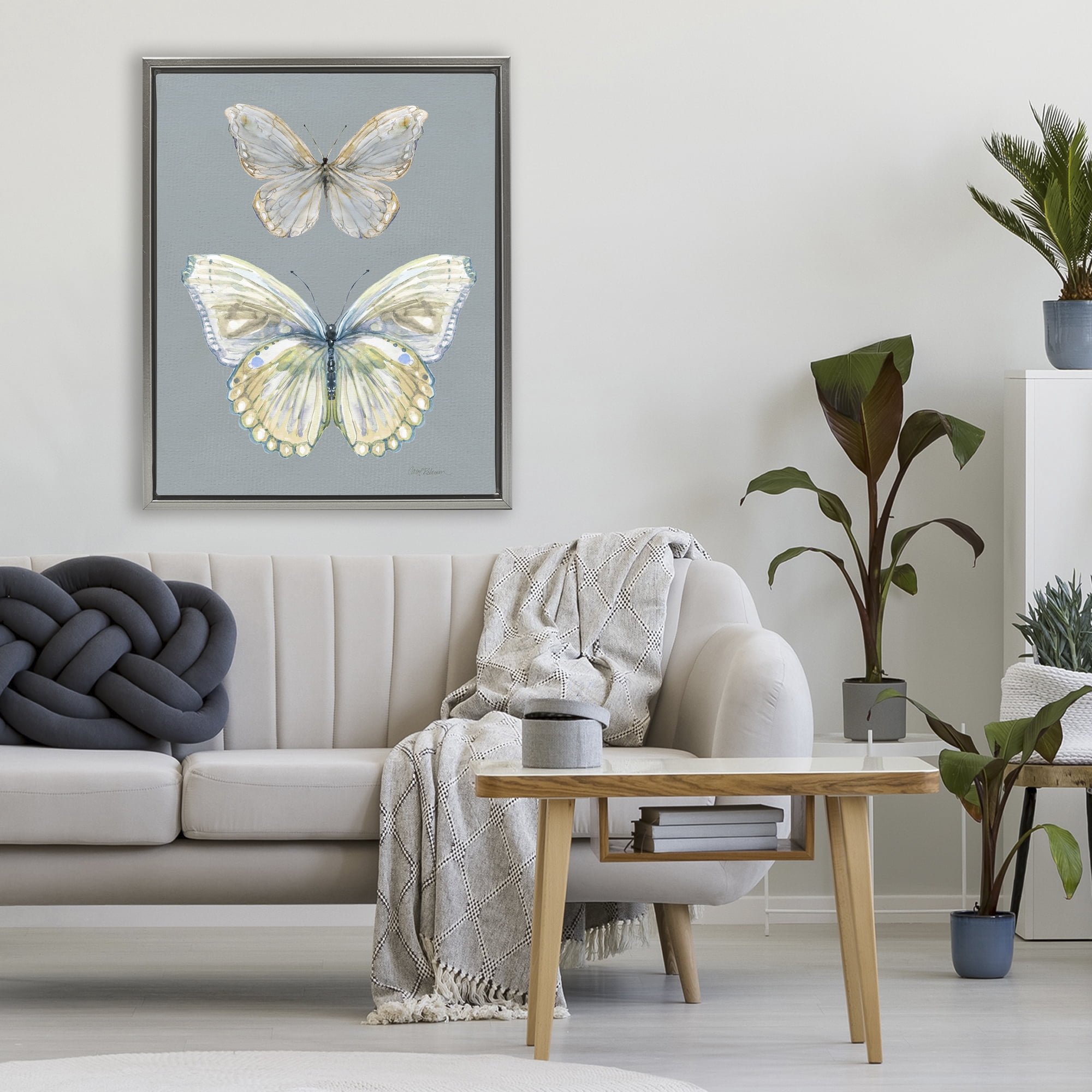 Stupell Industries Butterfly Pair Study Gray Framed Floater Canvas Wall Art, design by Carol Robinson