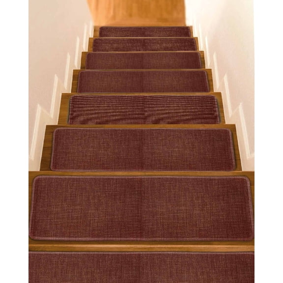 Dark Brown Stair Treads Non Slip Runners Rugs, 4 Pcs Carpet for Stairs with Adhesive, Vintage Country Monochrome Chocolate Color Stair Mats Pads Indoor Stair Treads for Wooden Steps 8"x30"