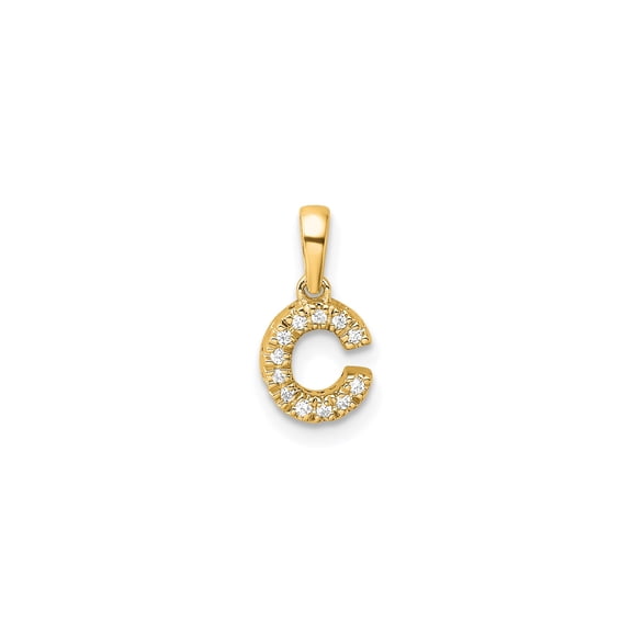 14k Yellow Gold Letter C Initial Pendant Charm with Diamond Accent, Polished Monogram Jewelry for Women