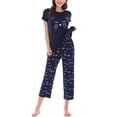 thumbnail image 5 of Gomelly Ladies Pajamas Sets Letters Print Sleepwear Baggy 2 Piece Outfits Women Casual Sleep Lounge Set Short Sleeve Nightwear Navy Blue M, 5 of 7