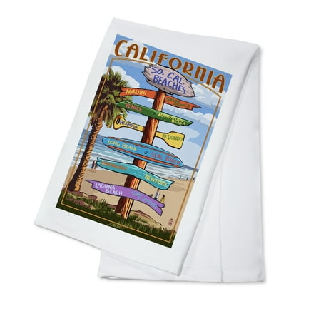 Southern California Beaches - Destinations Sign - Lantern Press Artwork (100% Cotton Kitchen
