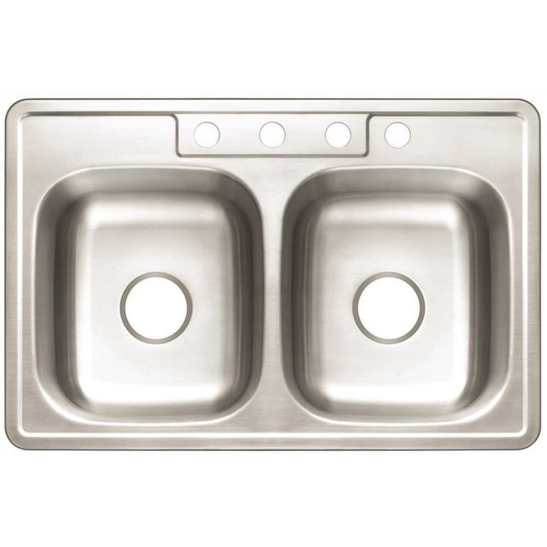 Premier 4-Hole Double Bowl Sink, 22-Gauge, Stainless Steel, 33 In. X 22 In. X 6 In. Premier 4-Hole Double Bowl Sink, 22-Gauge, Stainless Steel, 33 In. X 22 In. X 6 In.