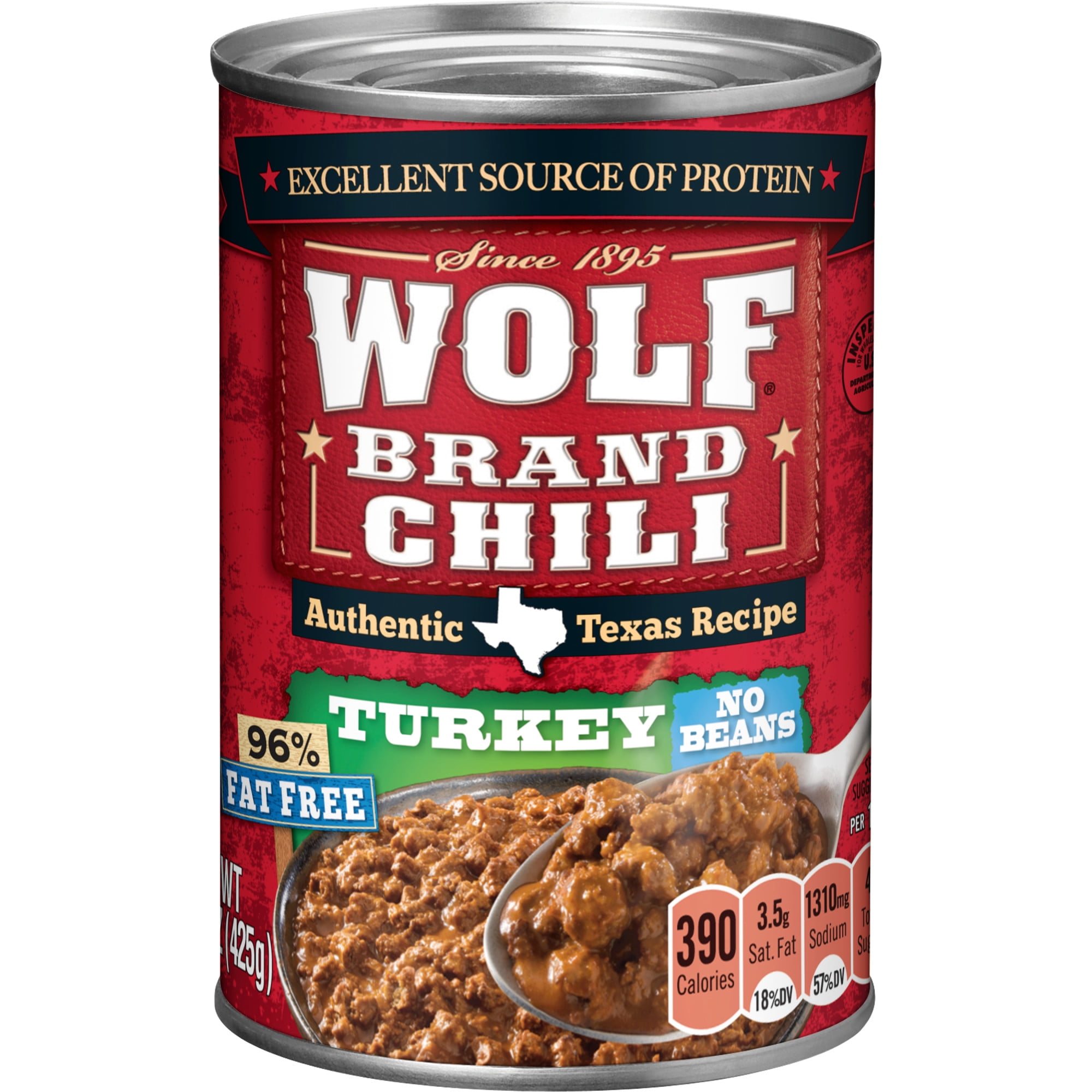 WOLF BRAND Turkey Chili Without Beans, 96% Fat Free, 15 oz Can
