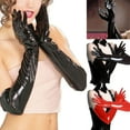 thumbnail image 2 of Grofry Women Gloves,Faux Patent Leather Full Finger Long Gloves Nightclub Party Red, 2 of 7