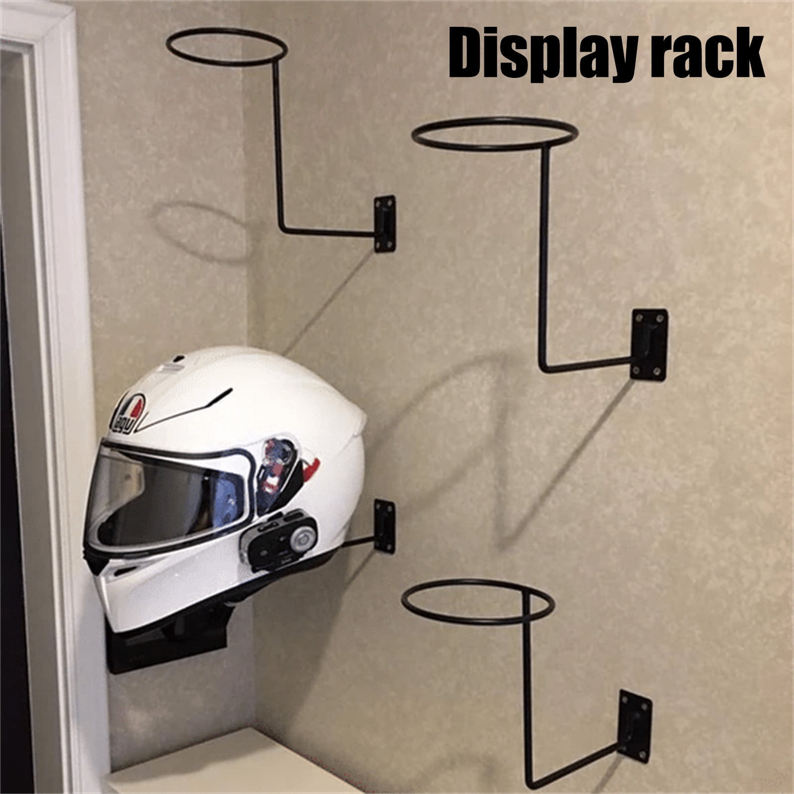 3x Motorcycle Helmet Holder Storage Shelf Display Wall Hanger Metal Black 