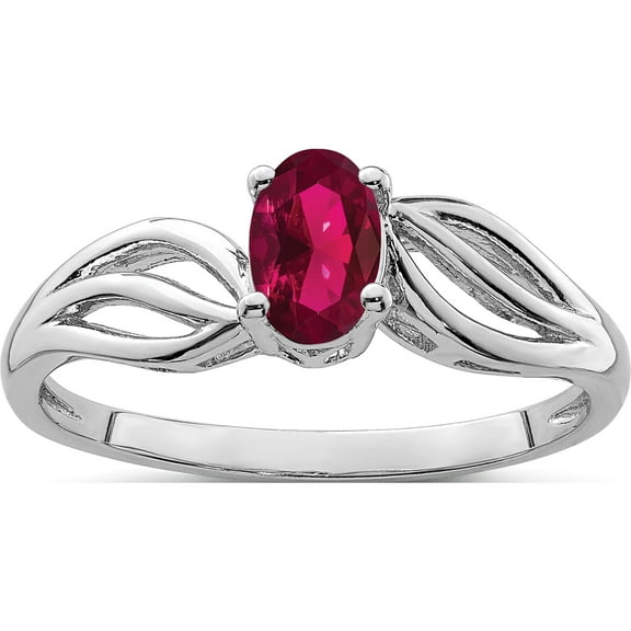 Sterling Silver Rhodium-Plated Created Ruby Ring (Size 10) Made In China qbr17jul-10