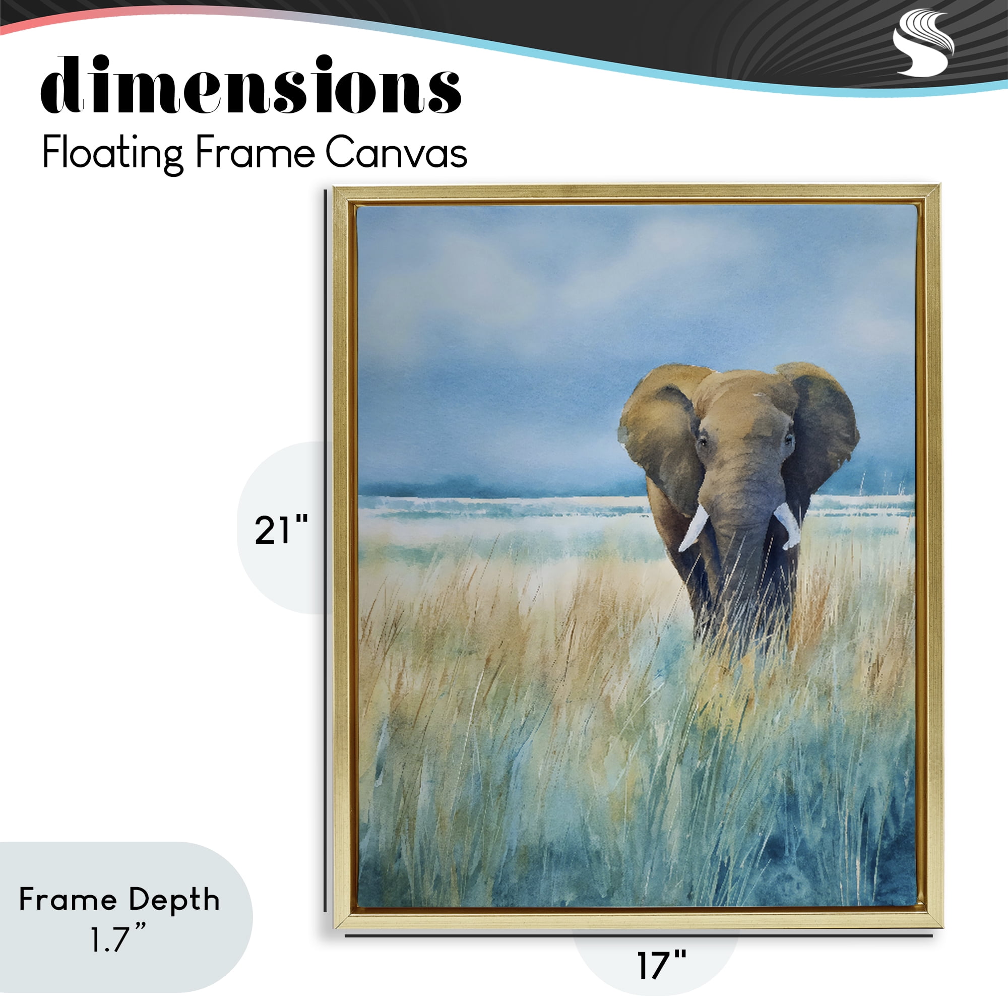 Stupell Industries Blue Grass Elephant Gold Framed Floater Canvas Wall Art, design by Franklyn Gregory