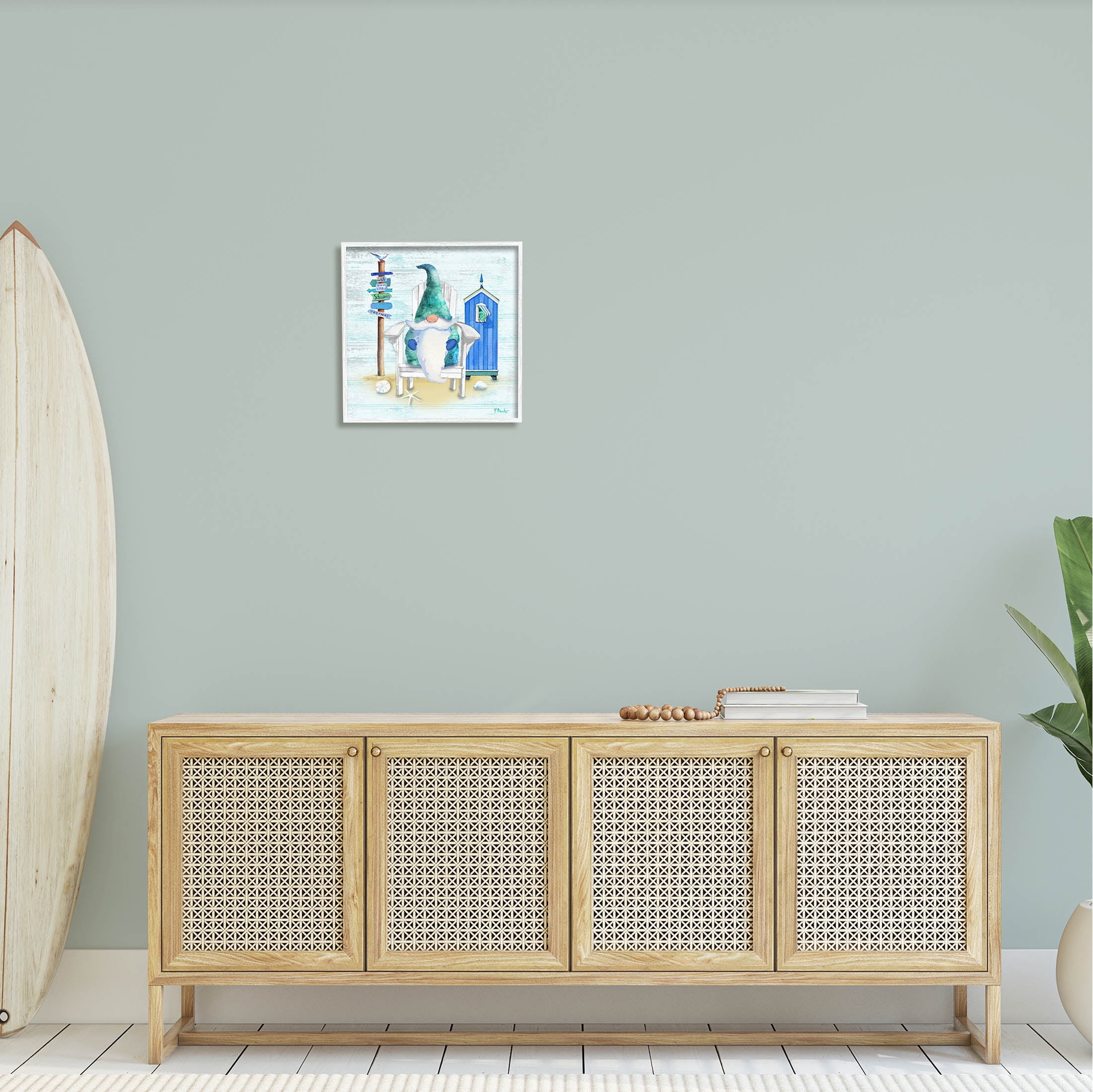 Stupell Industries Coastal Gnome Beach Life Relaxing Graphic Art White Framed Art Print Wall Art, Design by Paul Brent