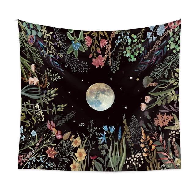 Tapestry Moon Phases Flower Wall, 150 x 130 cm, microtela de fibra