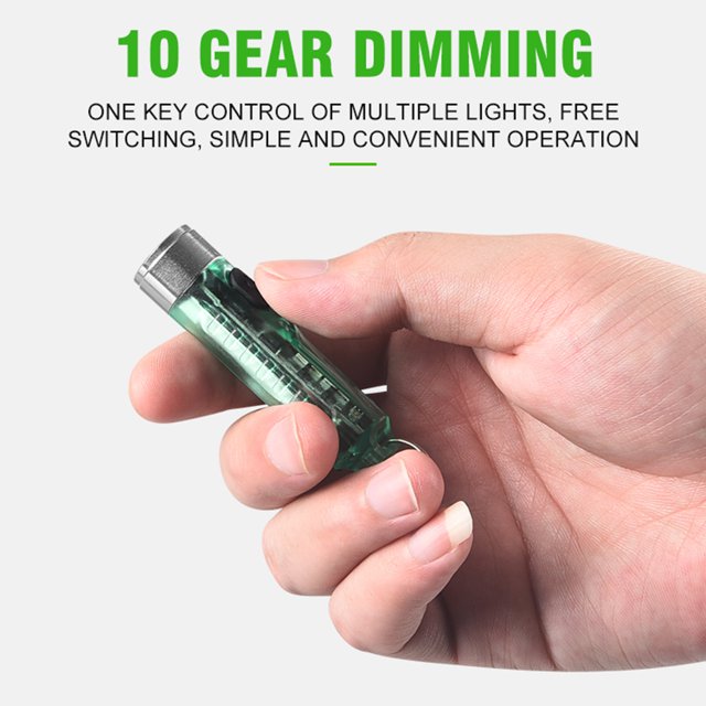 Linterna De Bolsillo Lámpara Mini linterna ajustable de 10 engranajes con luz de llavero para trabajo de camping (verde)