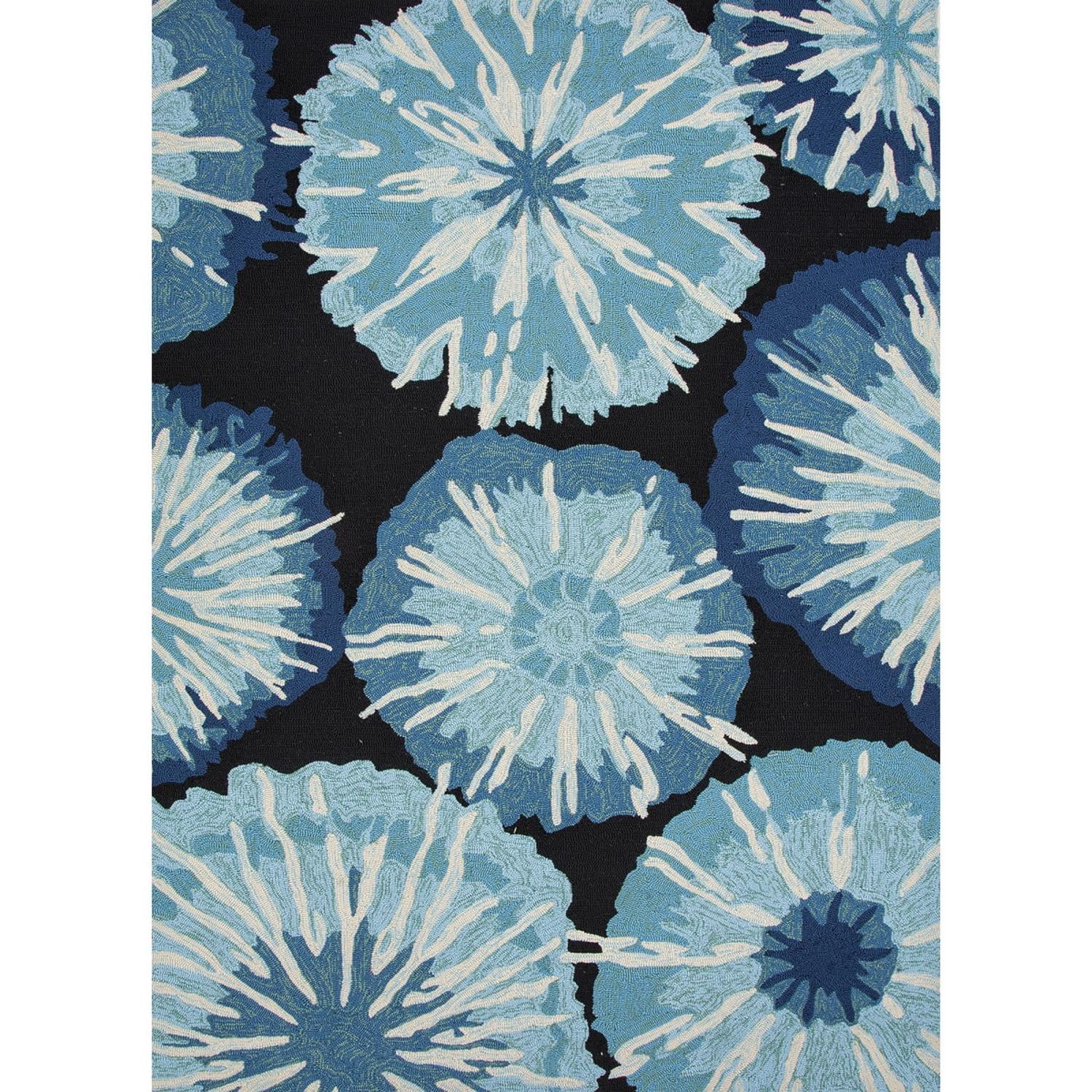 7.5' x 9.5' Baby Blue, Cobalt Blue, Black and White Starburst Design