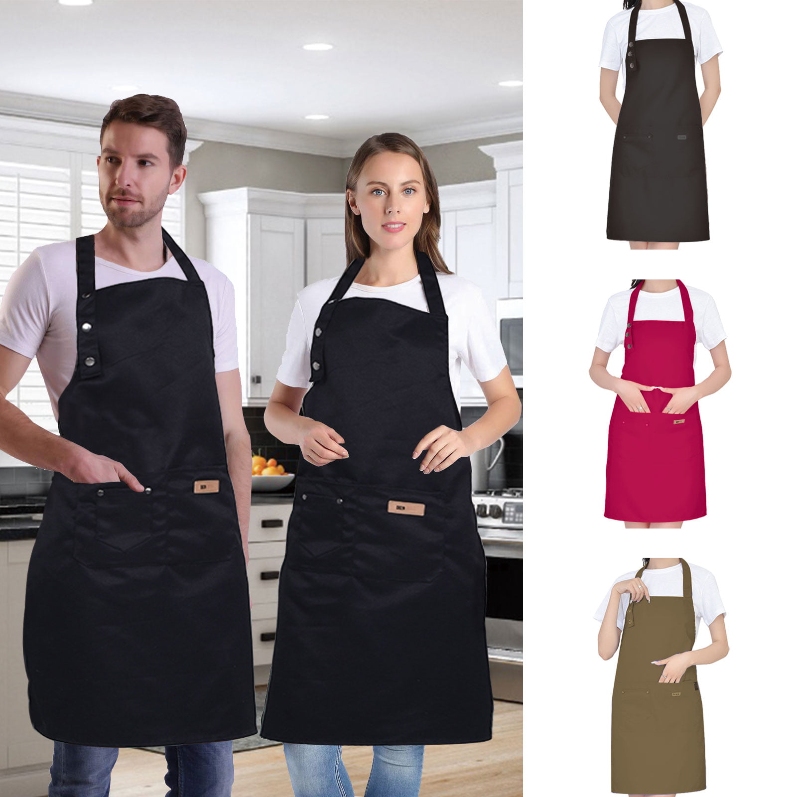 Adjustable Bib Aprons Waterproof with Pockets Kitchen Cooking Grill Garden Craft