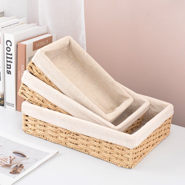 Cesta de almacenamiento tejida de ratán Cesta de almacenamiento tejida Cesta de almacenamiento de artículos diversos de escritorio Organizador de almacenamiento Caja de almacenamiento de refrigerios