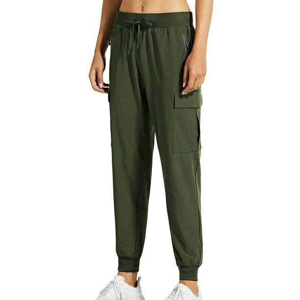 Pantalones ligeros de cargo para mujer: pantalones de senderismo con 5 bolsillos, UPF 50+, cintura elástica, puños elásticos en los tobillos, para actividades al aire libre/entrenamiento.