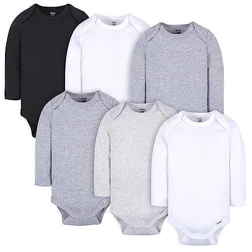 Gerber Baby Gender Neutral Long Sleeve Onesies Bodysuits, 6-Pack, Sizes Newborn - 12 Months