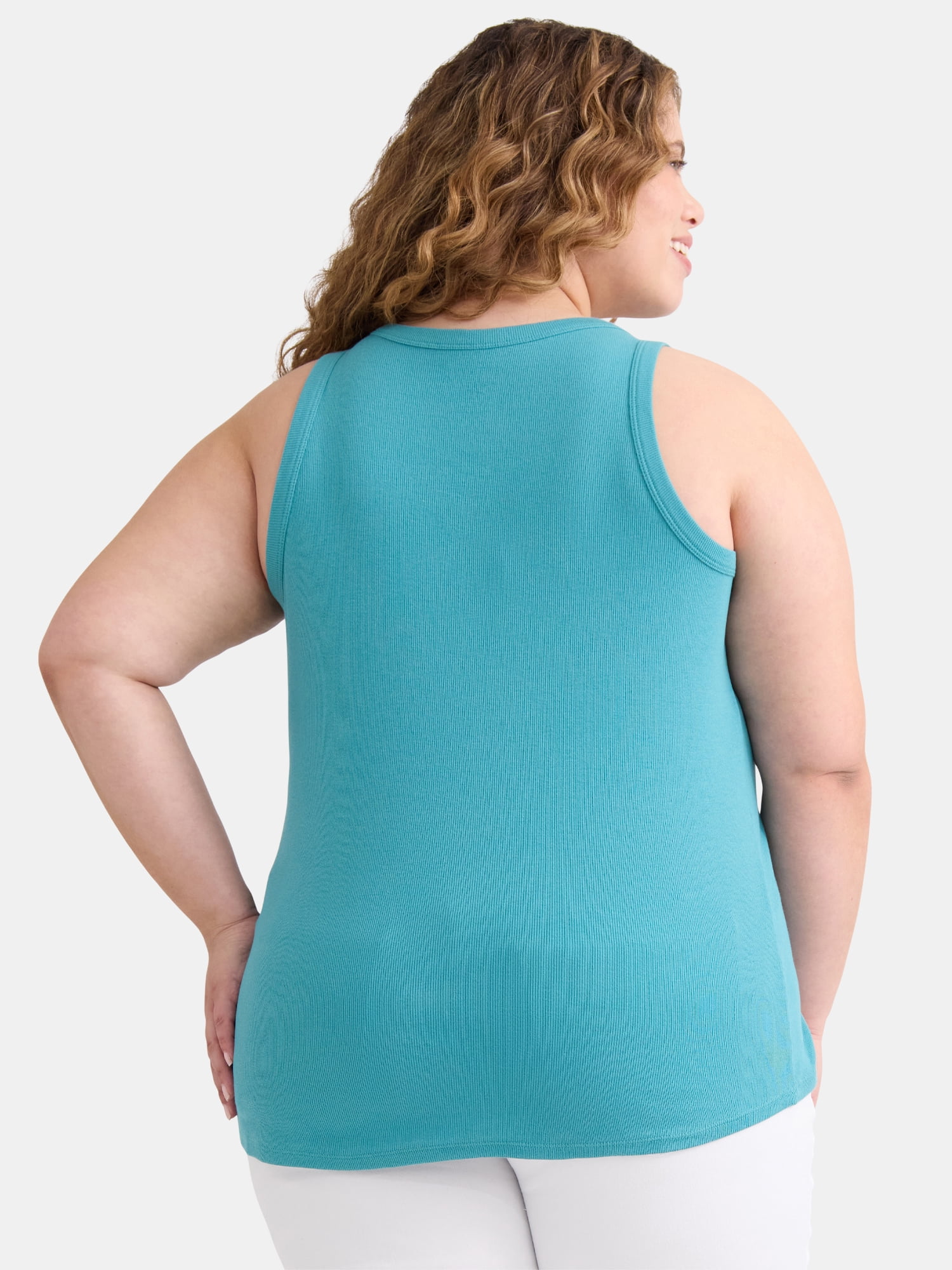 Terra & Sky Women's Plus Size High Neck Rib Tank Top, Sizes 0X-4X