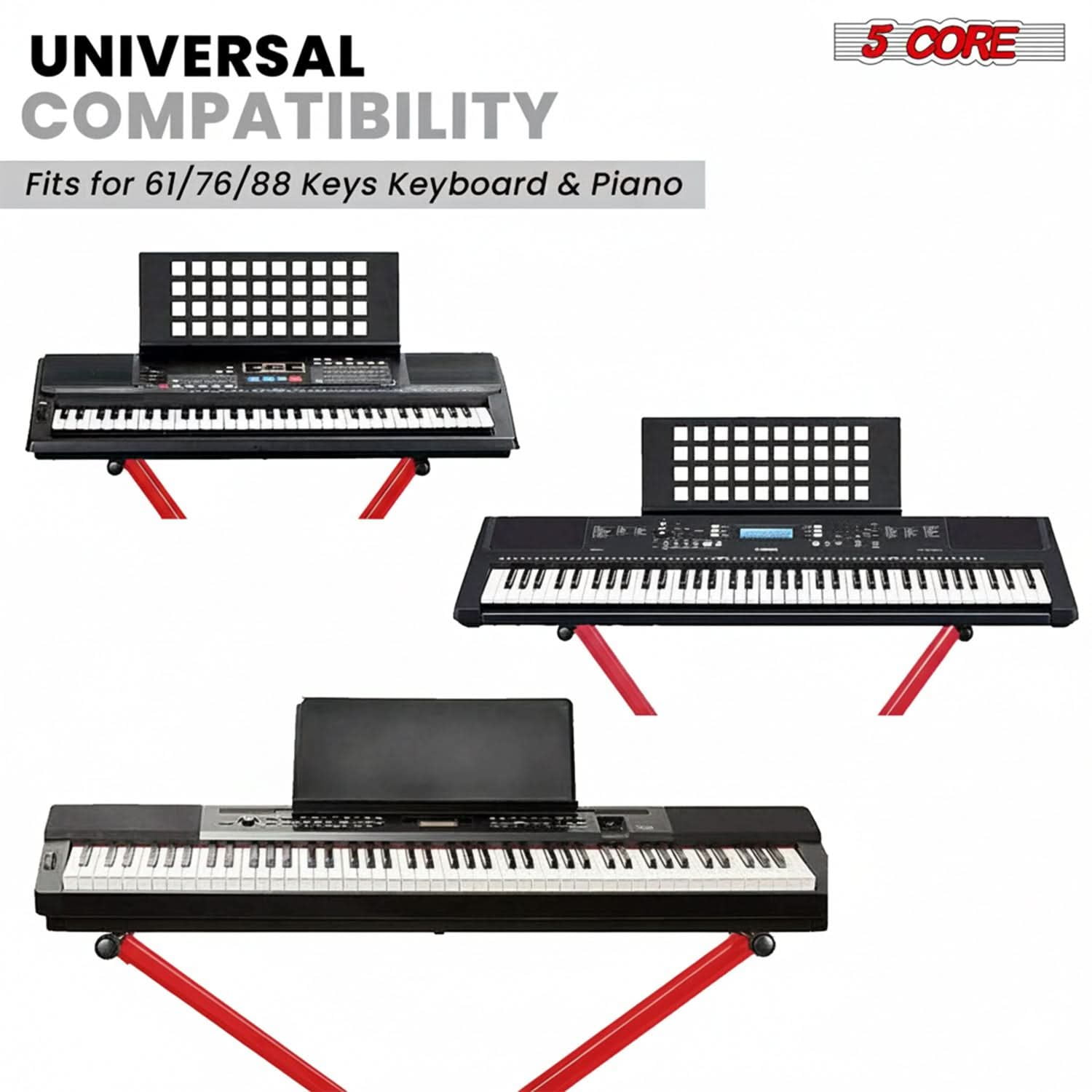 5 Core Keyboard Stand Dual X Shape Adjustable Foldable Portable Key Board Stands w Locking Strap