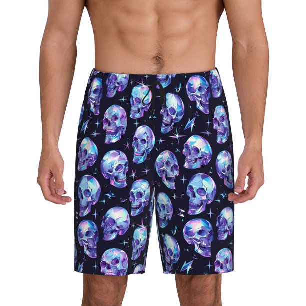 Balery crystal Skull Pantalones cortos de pijama de punto de algodón para hombre con cinturilla y bolsillos-XX-Large
