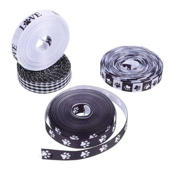 OUNONA  4 Rolls Paw Print Decor Grosgrain Ribbon Pet Claw