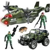 Ottoy Military Vehicle Toy Set of Friction Powered Transport Airplane and Military Truck with Light and Sound Sirens and Soldier Army Men Action Figures for Kids