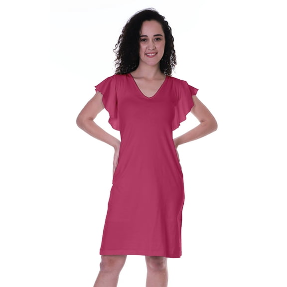 Moomaya Summer Casual Dress w/ V Neck Flounce Sleeves Knee Length Tshirt Dresses